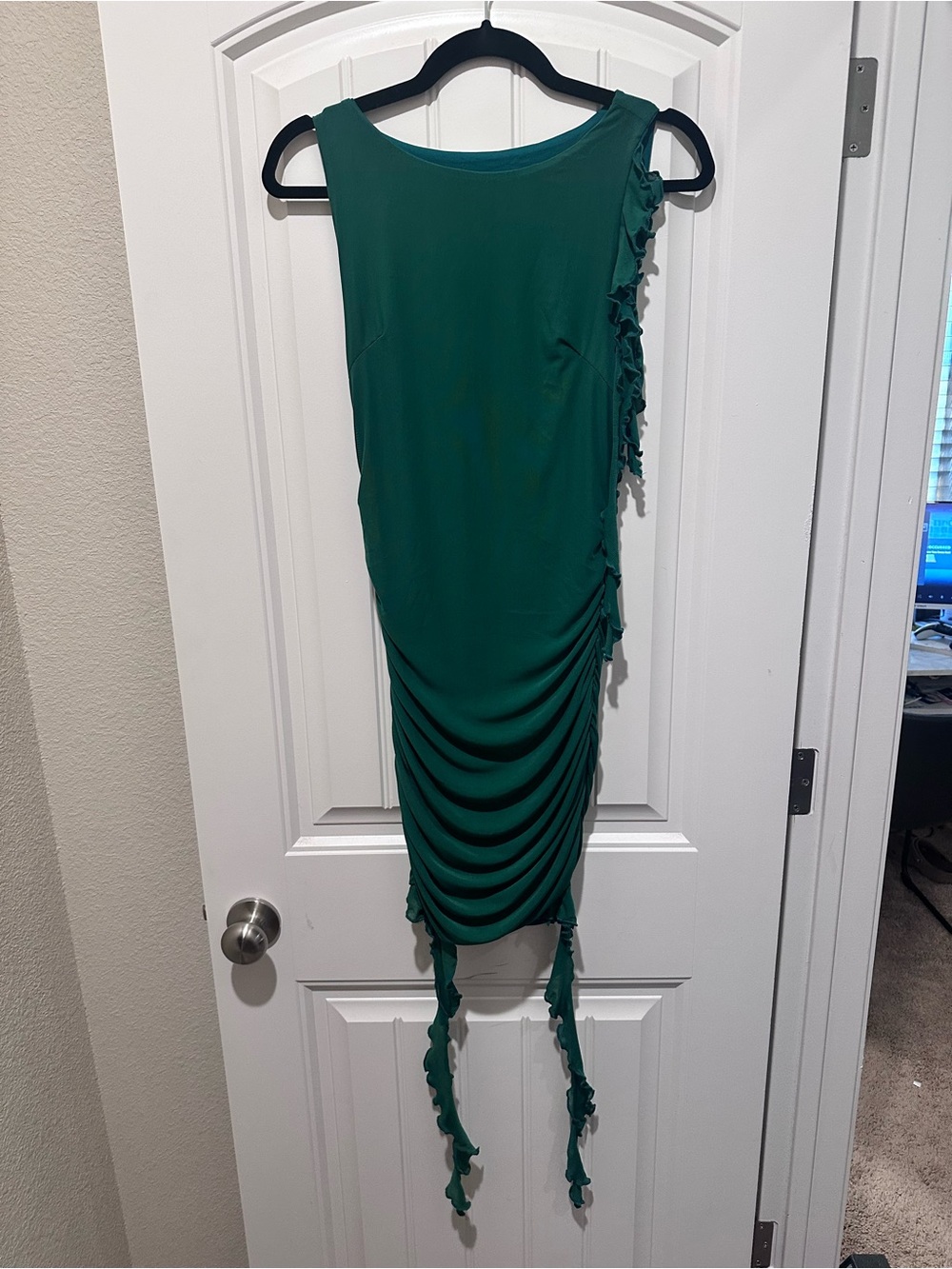 Amazon Green Asymmetrical Ruffle Ruched Dress
